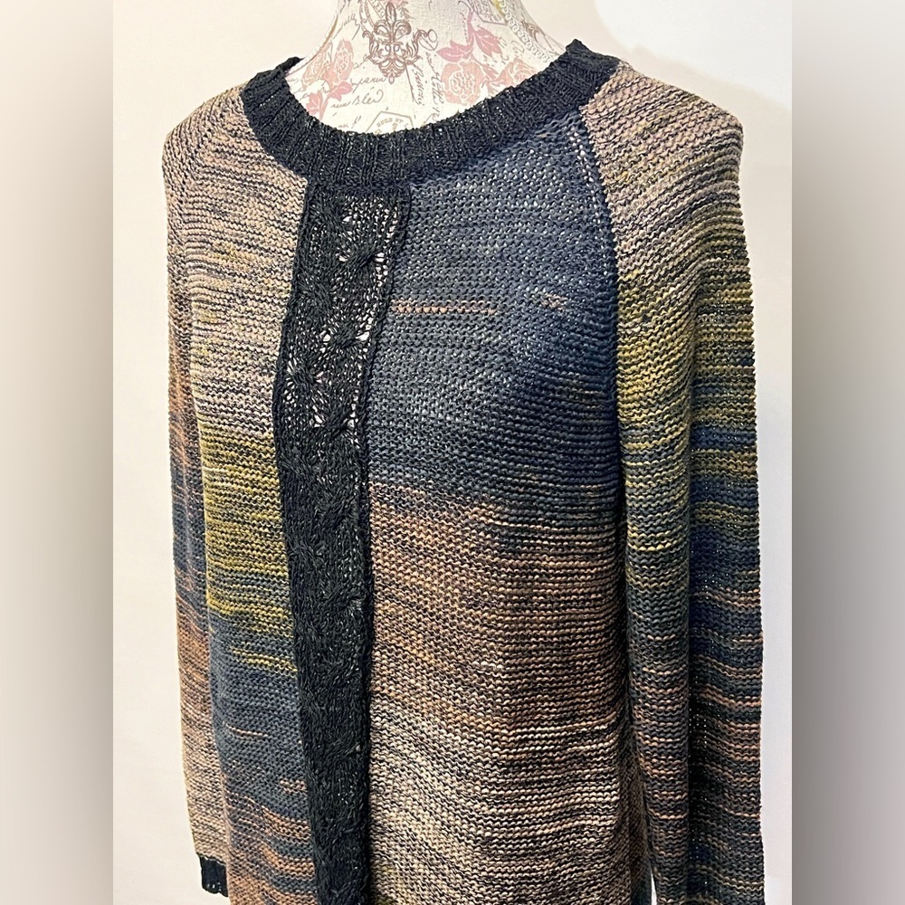 CURIO NY‎ Black and taupe blended open knit sweater size L